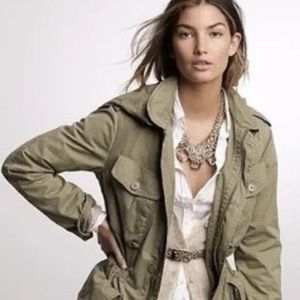 J.Crew Boyfriend Fatigue Military Utility Jacket Army Green with Hood - Size XXS